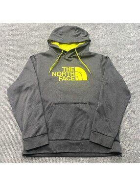 North Face Pullover Hoodie Sweatshirt Mens‎ S Gray Neon Green Kangaroo Pockets